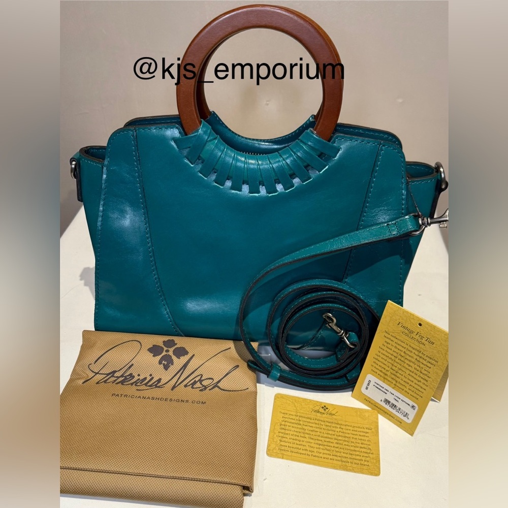 Patricia Nash Turquoise Leather Hand Bag with Detachable Crossbody Strap - Picture 1 of 5